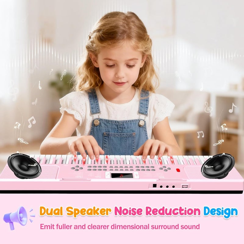 TWFRIC Piano Keyboard, 61 Key Upgrade Kids Pianos Music Toy with Light-up Keys & Pro Teaching Modes, Dual Speaker, 70 Demos,100 Tones, 100 Rhythms Perfect Christmas/Birthday Gift for Kids (Pink) - Image 3